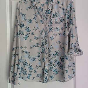 The Limited Gray and Blue Butterfly Blouse